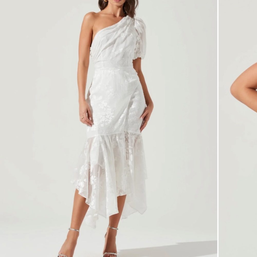 SANTORINI ONE SHOULDER FLORAL MIDI DRESS